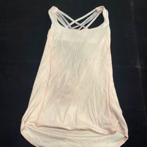 Lululemon tank top with built in bra, loose fit top with scooped back, pink/gray